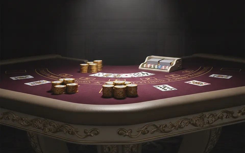 Meja blackjack dengan sorot lampu tunggal